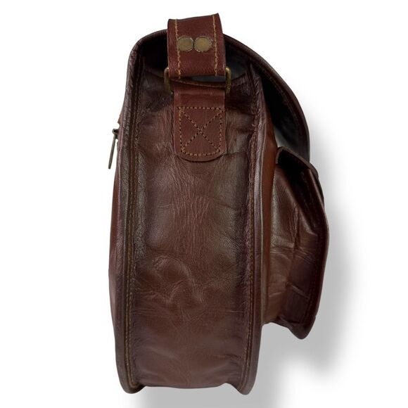 Vintage Distressed Handmade Rugged Rustic Saddle Bag Crossbody Buffalo Leather - Picture 8 of 13